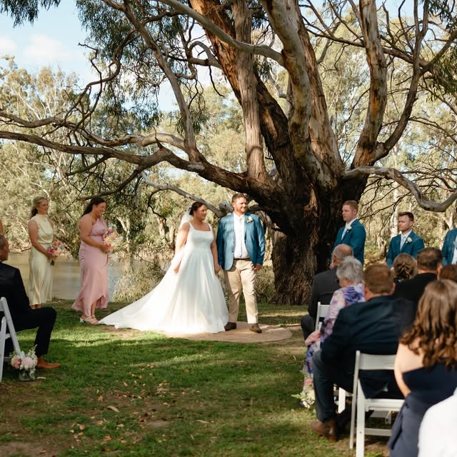 Wedding ceremony under a river red gum at Redbank